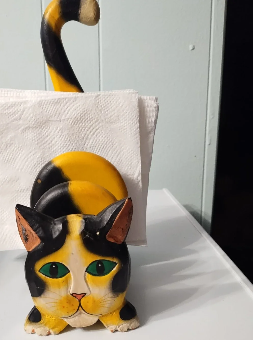 Folk Style Painted Wood Cat Napkin/Letter Holder - Picture 2 of 8
